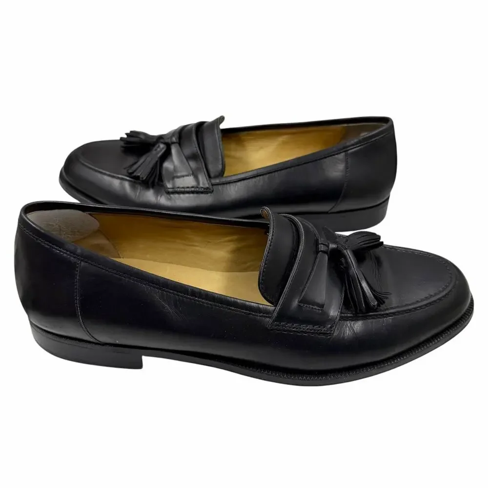 VINTAGE 90s Cole Haan City Black Leather Tassel Kiltie Loafers Italy Mens 9.5 D